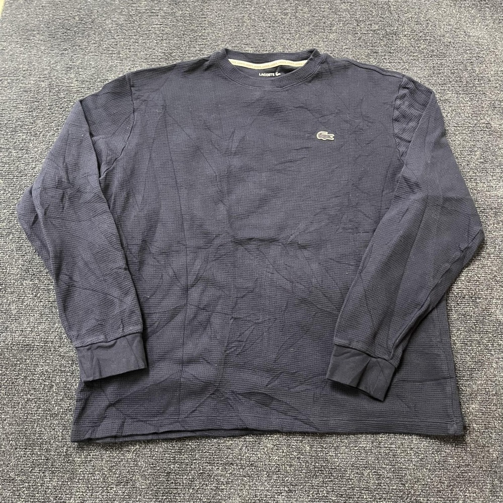 Lacoste Pajama Top Mens 2XL Blue Waffle Knit Thermal Long Sleeve Sleepwear Shirt